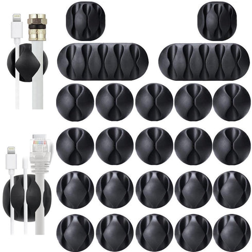 OHill Desk Cable Management, 24 Pack Black Self Adhesive Cord Holder Clips, Ideal Wire Keeper for Desk, Nightstand