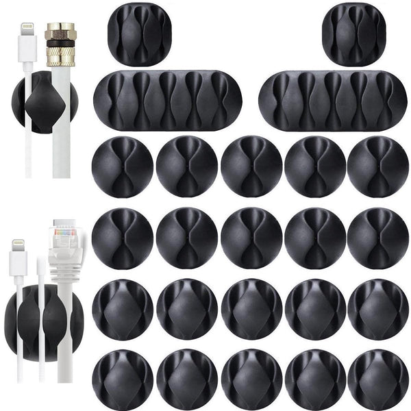 OHill Desk Cable Management, 24 Pack Black Self Adhesive Cord Holder Clips, Ideal Wire Keeper for Desk, Nightstand