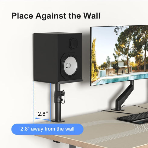 suptek Clamp-on Speaker Stand Desk Mount Set, Height Adjustment, Universal Audio Holders for Computer & Bookshelf
