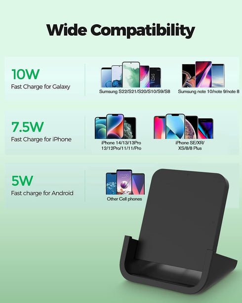 YUWISS Wireless Charger, 10/7.5/5W Cordless Charging Stand for iPhone 14/13/12/11 Pro Max & Galaxy