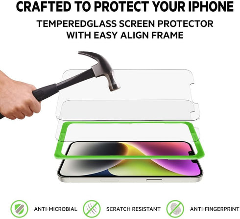 Belkin Tempered Glass Screen Protector - iPhone 14 Pro Screen Protector - Included Guide Stickers for Easy Alignment - 9H Hardness Tested - Compatible with most iPhone 14 Pro Cases (2-pack)