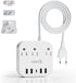 Unidapt European Plug Adapter, US to UK Europe Power Strip with 4 USB Ports, 3 AC Outlets, 5ft Extension Cord, Wall