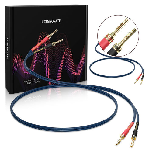 UCINNOVATE Bi-Wired Speaker Cable with Pin Banana Plugs, 13 AWG 2 Pack 9.8Ft Speaker Wire with Gold-Plated Plugs,
