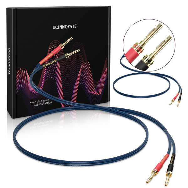 UCINNOVATE Bi-Wired Speaker Cable with Pin Banana Plugs, 13 AWG 2 Pack 9.8Ft Speaker Wire with Gold-Plated Plugs,