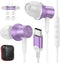 USB C Headphones for Samsung S24 Ultra S23 Fe A35, Type C Earphones Noise Isolating with Mic, Wired Earbuds, Purple