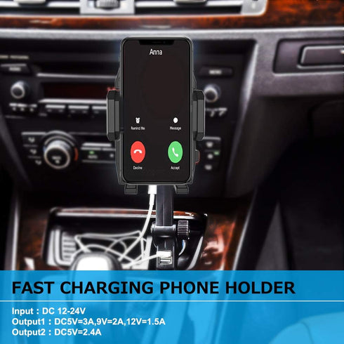 woleyi Fast Charging Car Phone Holder, Dual USB Port Car Charger Mount for iPhone 11 Pro Max and All Smartphones