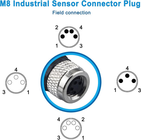 M8 4-Pin A Coding Female Circular Aviation Connector Plug, 8mm Waterproof Adapter, 4 Pack