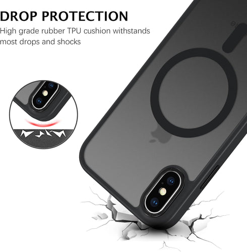 Telaso iPhone X/Xs Case - Slim, Shockproof, Anti-Scratch, Matte Black, Compatible with MagSafe Wireless Charging.