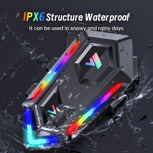 Motorcycle Helmet Bluetooth Headset with Double Noise Cancellation, RGB Lights, IPX6 Waterproof, Strong Bass for Dirt