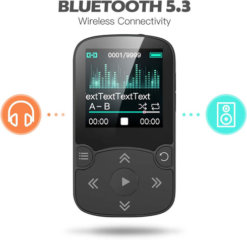 AGPTEK 64GB MP3 A65 5.3 128GB Player with Clip, Bluetooth Lossless Sound with FM Radio, Voice Recorder for Sport