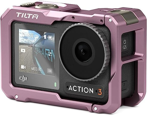 Tilta Full Camera Cage for DJI Osmo Action 3, Dual-Sided Quick Release Design with Cold Shoe Receiver, TA-T40-FCC (Pink)