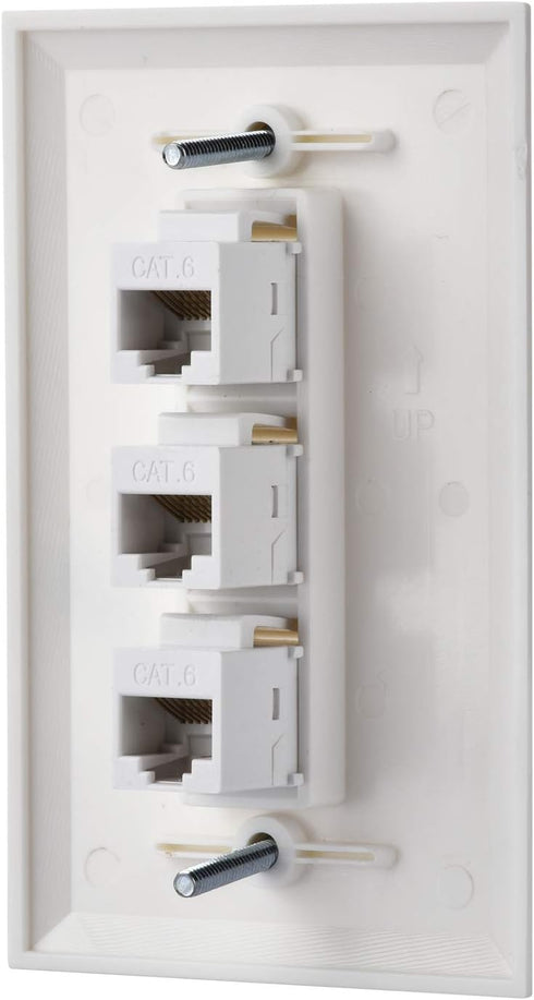 IBL White Cat6 Keystone Ethernet Wall Plate Female to Female - 3 Port