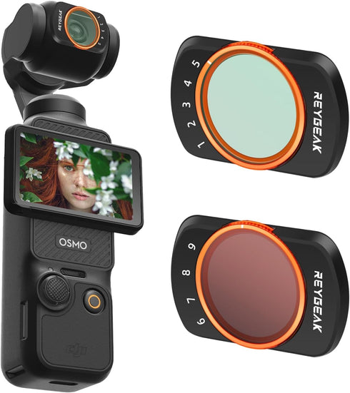 REYGEAK Pocket 3 ND Lens Filters Kit VND 2-32 (1-5 Stop) & VND 64-512 (6-9 Stops) for DJI Osmo Pocket 3