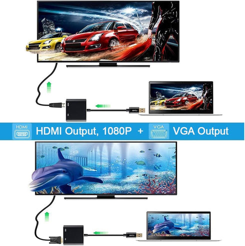 TIMEJONS 3.0 4K@30hz, 2 1080P USB A to HDMI Adapter for Windows HDMI & VGA Splitter Hub for Monitors Large Screen