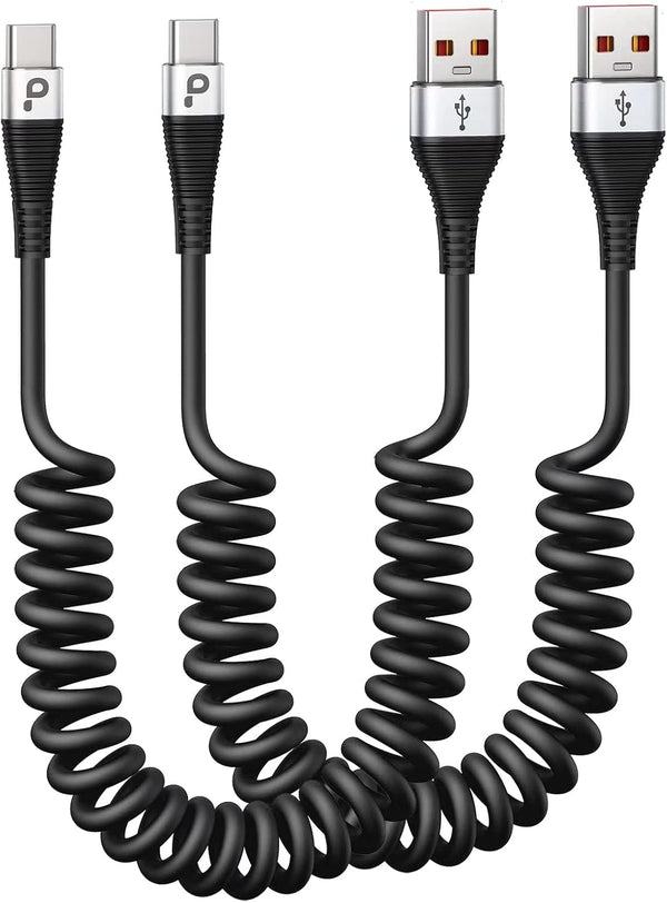 USB Type C Cable Fast Charging, 2Pack 5ft Coiled USB A to