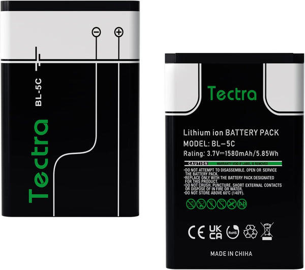 Tectra 2-Pack 1580mAh BL-5C Rechargeable Battery Suitable for Household Portable Radio with Overcharge
