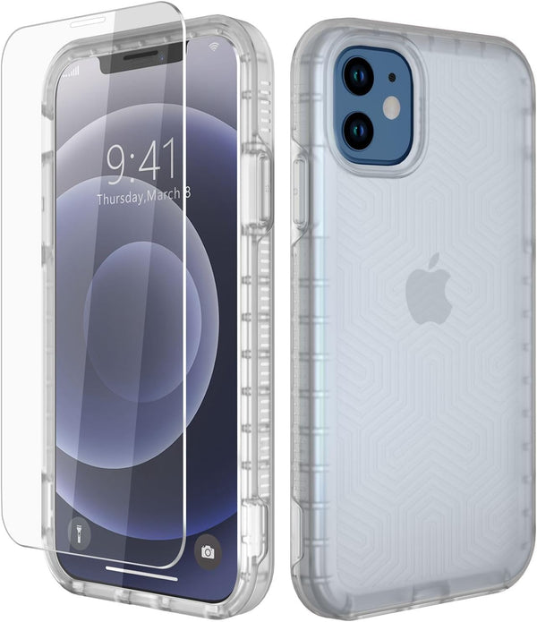 Diverbox Heavy Duty iPhone 12 Case (Turquoise) with Shockproof, Dropproof, and Tempered Glass Screen Protector.