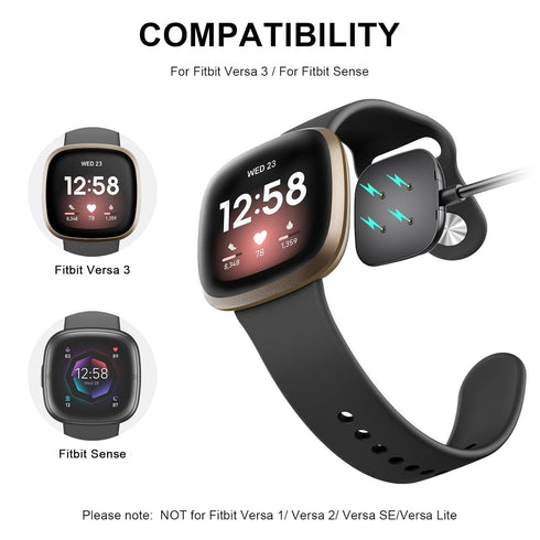 Fitbit Versa 4/3 & Sense 2 Charging Cable - Durable USB Charger, Soft Replacement, Two Sizes (3.3ft/1.64ft)