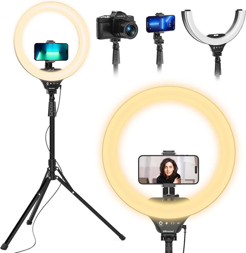 UBeesize 14'' Foldable Ring Light - 62'' Tripod Stand and Phone Holder, LED Selfie Light for Tiktok/YouTube/Photography
