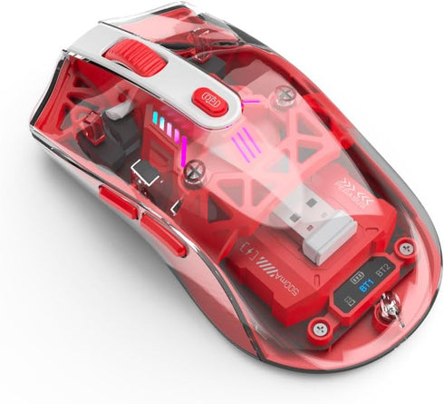 MKETech Electronics Wireless Mouse with Transparent Shell and RGB Lighting, Dual-Mode Bluetooth & 2.4GHz,