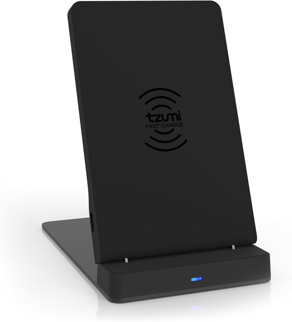 tzumi Multi-Angle Folding Desktop Wireless Charging Pad - Qi Fast Wireless Charger for iPhone X, 8, and Android Devices
