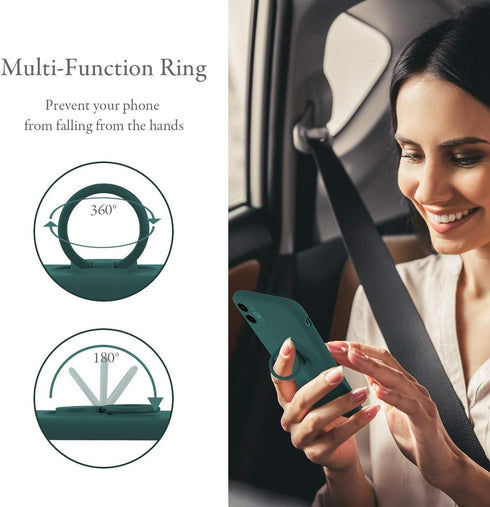 UEEBAI Slim Liquid Silicone Case for iPhone 11 (6.1 inch) - Dark Green with 360 Rotatable Ring Holder & Kickstand