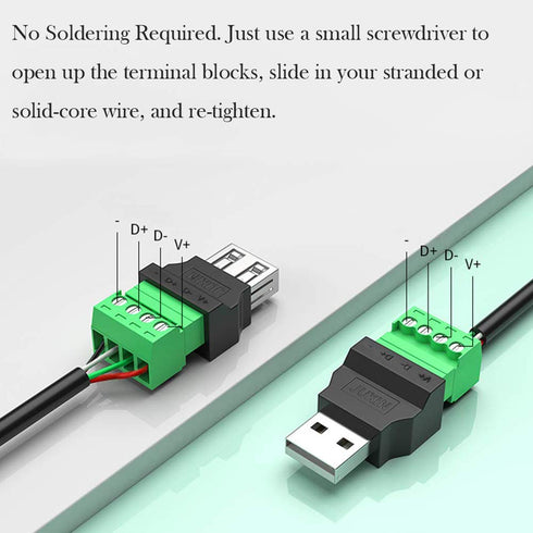 4Packs USB 2.0 Type A Male/Female to 4 Pin Screw Terminal Block Connector, Portable Pluggable Type Adapter