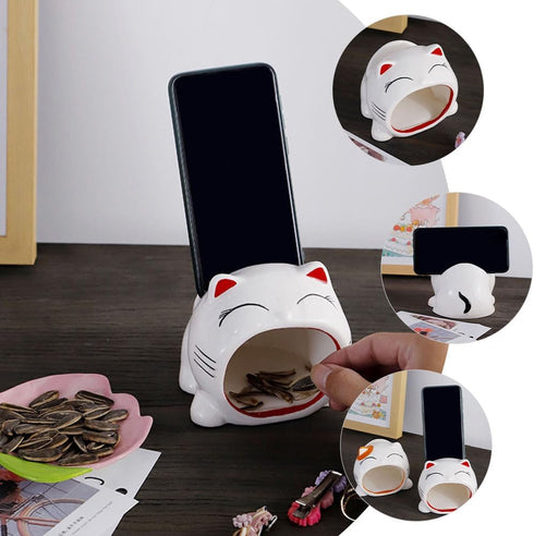 OUNONA 4.52X4.33X4.01In Cat Phone Stand for Desk Cute Desktop Mobile Phone Holder with Amplifying Bracket Multi-Purpose