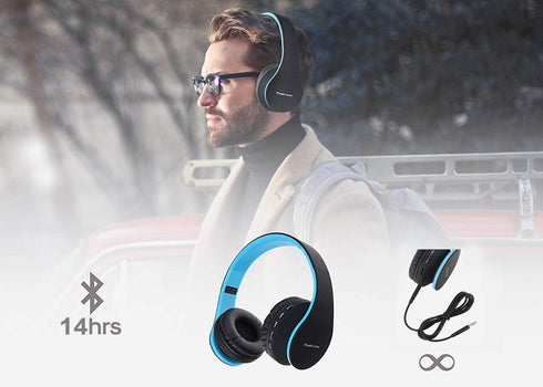 PowerLocus Wireless Bluetooth Over-Ear Stereo Foldable Headphones, Wired Headsets with Built-in Microphone for iPhone