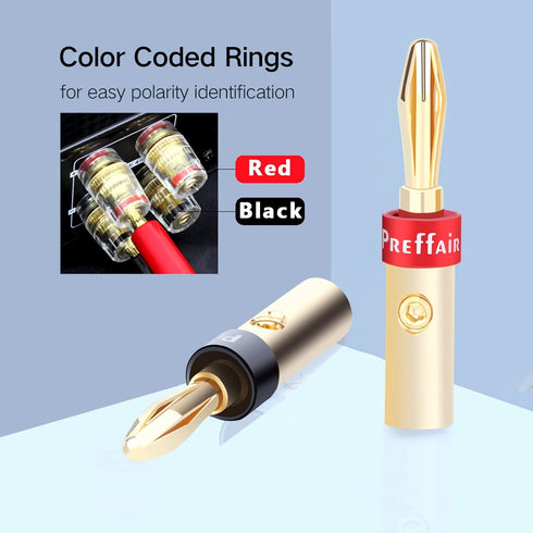 Preffair 8 Pcs HiFi Audio Locking Banana Plugs for Speaker Cable, 24K Gold Plated Bi-Wire Connector Terminal