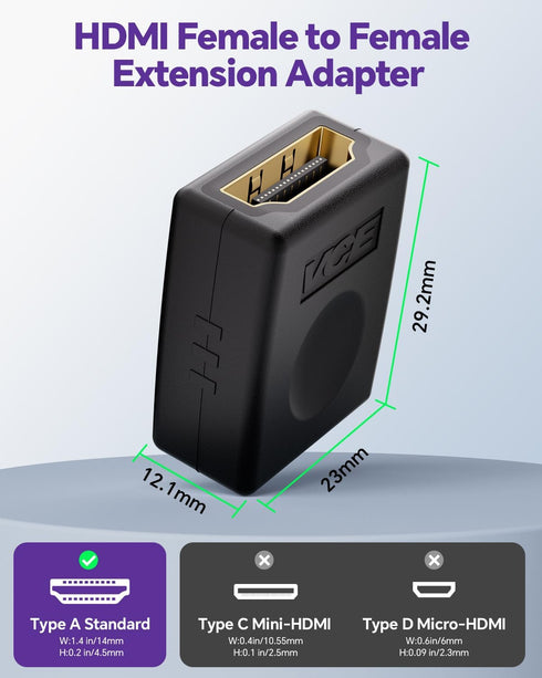 VCE 3D 4K 1080P HDMI Coupler Female to Female HDMI Adapter Gold Plated High Speed Double Female Connector Support