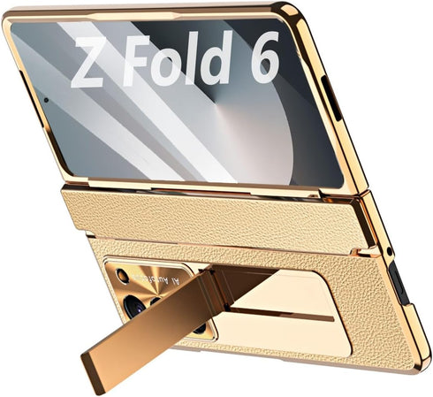 Galaxy Z Fold 6 Case with Screen Protector, Rugged Hinge Protection, Camera Lens Cover - PU Leather Protective Phone