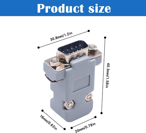 18Pack DB9 Connector Adapter Kit, 9 Pin D-SUB Male/Female Solder Cup Connectors, Tin Plated Housing, Lightweight Gray Plastic Hoods, Individually Bagged