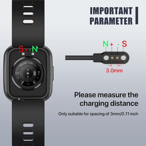 2-Pack Smart Watch Charger Magnetic Compatible with WalkerFit Smart Watch A1/A1 PRO/A1 MAX/A2 PRO, Magnetic USB Charging Cable for Other Smartwatch with 2.5-3mm/0.1-0.12in Charging Spot Distance,Black