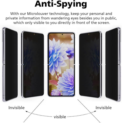 [2+2 Pack For Samsung Galaxy Z Flip 5 Upgraded Privacy Anti-Spy Screen Protector, 2 Packs Inside + 2 Pack Front, Flexible EPU Hybrid Film, 24H Scratch Self-Healing with Easy Installation Tool