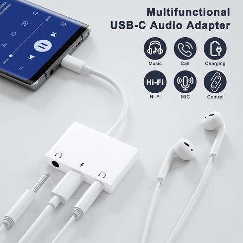 iPad Headphone Adapter, Headphone Splitter for 2 Headphones,3 in 1 USB C to 3.5mm Jack Audio Adapter with 60W Fast Charging Compatible with S24/23 Ultra iPad.