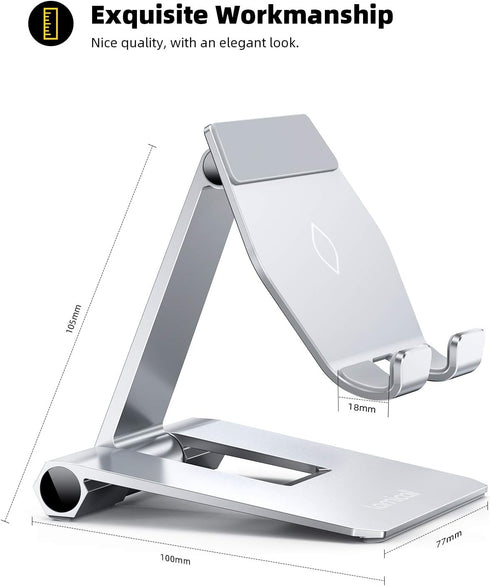 Lamicall 2024 Upgraded Adjustable Cell Phone Stand Desk, Foldable Desktop Phone Holder, Compatible with iPhone 15 14,