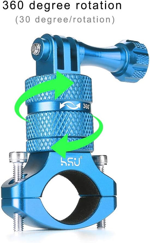 HSU Aluminum Bike Handlebar Mount for Gopro Hero 12/11/10/9/8/7/6/5/4 Session, 360 Degrees Rotary Rack Mount (Blue)