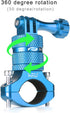 HSU Aluminum Bike Handlebar Mount for Gopro Hero 12/11/10/9/8/7/6/5/4 Session, 360 Degrees Rotary Rack Mount (Blue)
