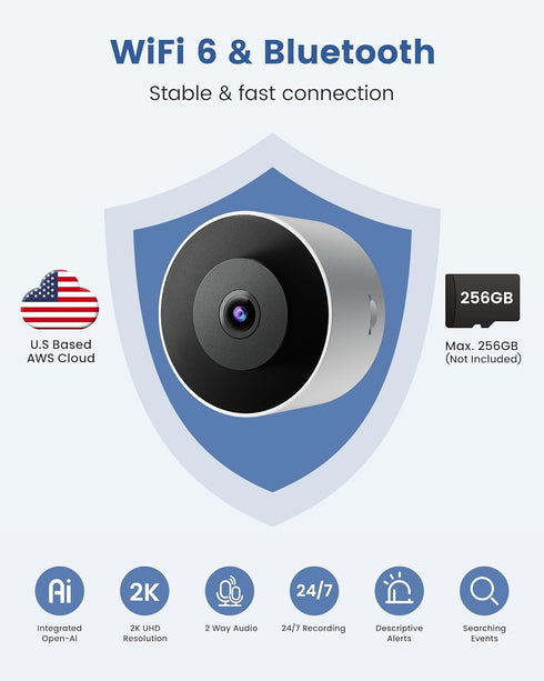 AKINGUAR 3MP 2K WiFi6 24/7 Window Camera, Indoor Camera for Home Security, with Full-Color Night Vision, AI