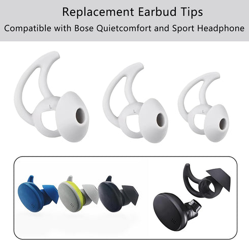 Earbud Replacement Tips, Silicone Caps Compatible with Bose Quietcomfort and Sport Headphones (3 Pairs S M L)