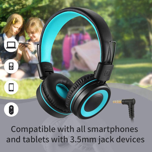 M3 Kids Headphones with Microphone, Lightweight Foldable Adjustable Stereo On-Ear Headphones with Tangle-Free Cord