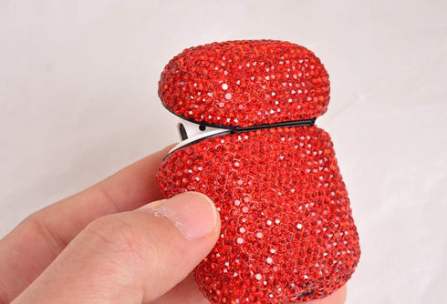 Sparkly Diamond Case for AirPods with Keychain, Shockproof Rhinestone Cover for Charging Case 1 & 2 (Red C1)