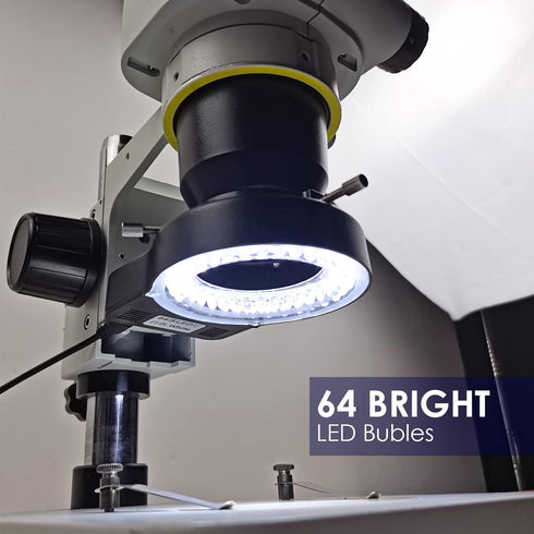Light Microscope LED Ring Illuminator, Adjustable USB 64 LEDs Ring Light for Lab Stereo Microscope & Camera