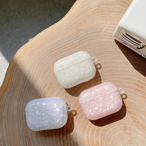 Olytop Cute Glitter Airpods Pro 2nd/1st Generation Case with Cleaner Pen, Shell Pattern Cover with Luxury Pearl Keychain