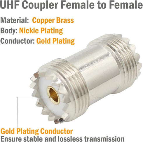 SO239 Barrel Connector, 6-Pack | PL259 Coupler UHF Female to Female RF Adapter for CB Ham Radio Antenna