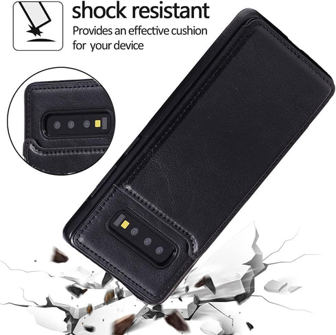 Samsung Galaxy S10 Wallet Case by NKECXKJ, PU Leather, Shockproof Flip Cover with Card Holder & Screen Protector, Black