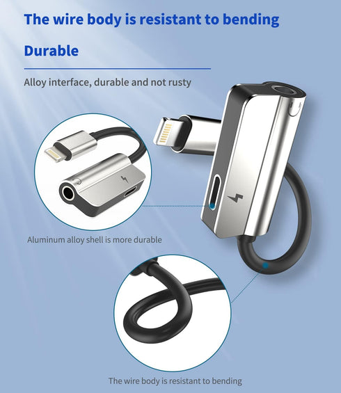 iPhone Headphone Adapter 2in1 AUX Jack Cable, Lightning to 3.5mm Splitter Dongle, Apple MFI Certified for iPhone 13 12