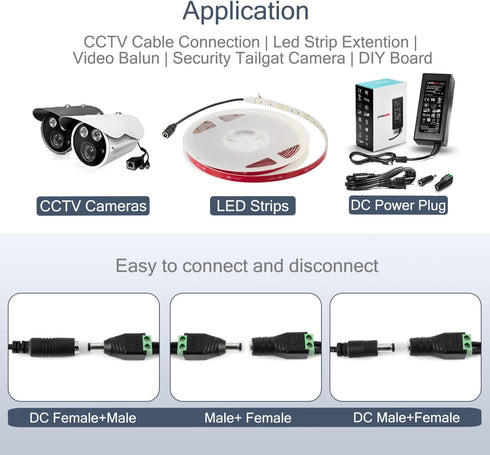CHANZON 10Pcs Male and Female 5.5mm x 2.1mm 12V DC Power Jack Connector, 24V Socket for LED Light Strip CCTV Security