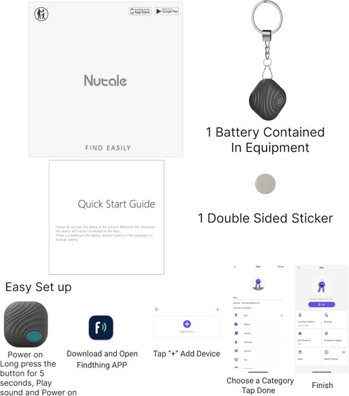 Key Finder - 1PCS Bluetooth Tracker Item Locator with Key Chain for Keys, Pet Wallets, Backpacks, and Tablets